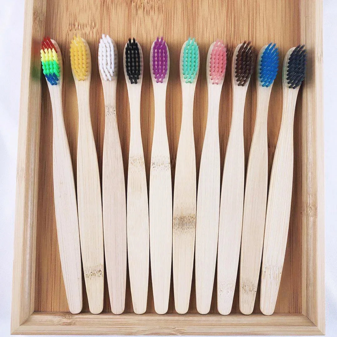 10pcs Bamboo Toothbrushes - Colorful, Reusable & Portable - Soft Wooden Toothbrush for Adults - Ideal for Home, Travel & Hotel