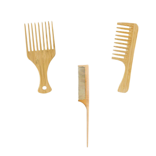 Natural Bamboo Wooden Anti-Static Hair Comb for Afro Hair - Wide Tooth Comb