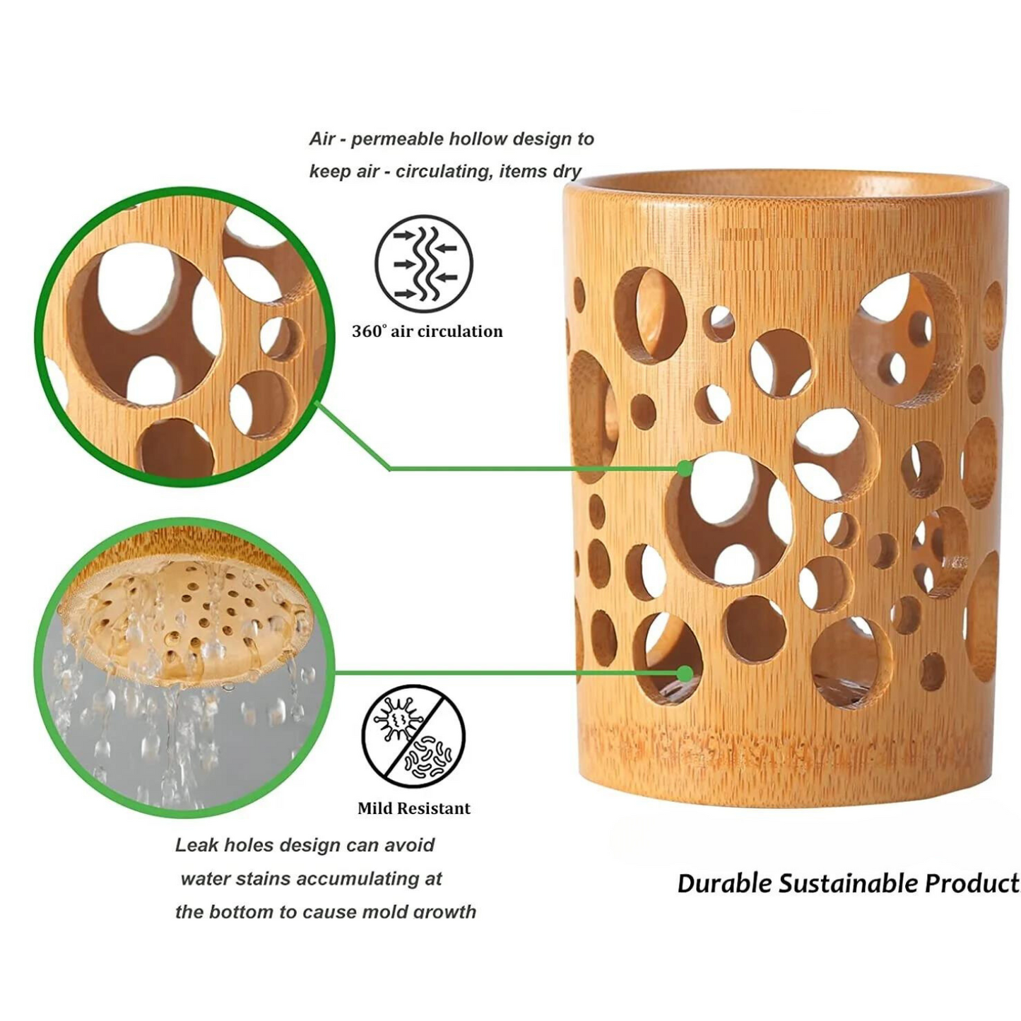 Eco-Friendly Bamboo Toothbrush Holder with Quick Drying and Drainage for Bathrooms: Multifunctional Biodegradable Cup