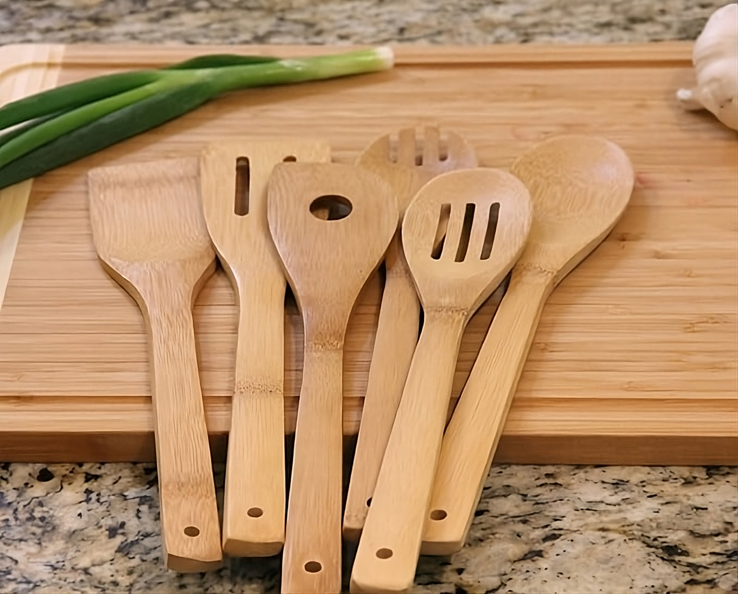 Bamboo Kitchen Utensil Set - 6 Pieces: including Wooden Spoons and Spatulas for Cooking