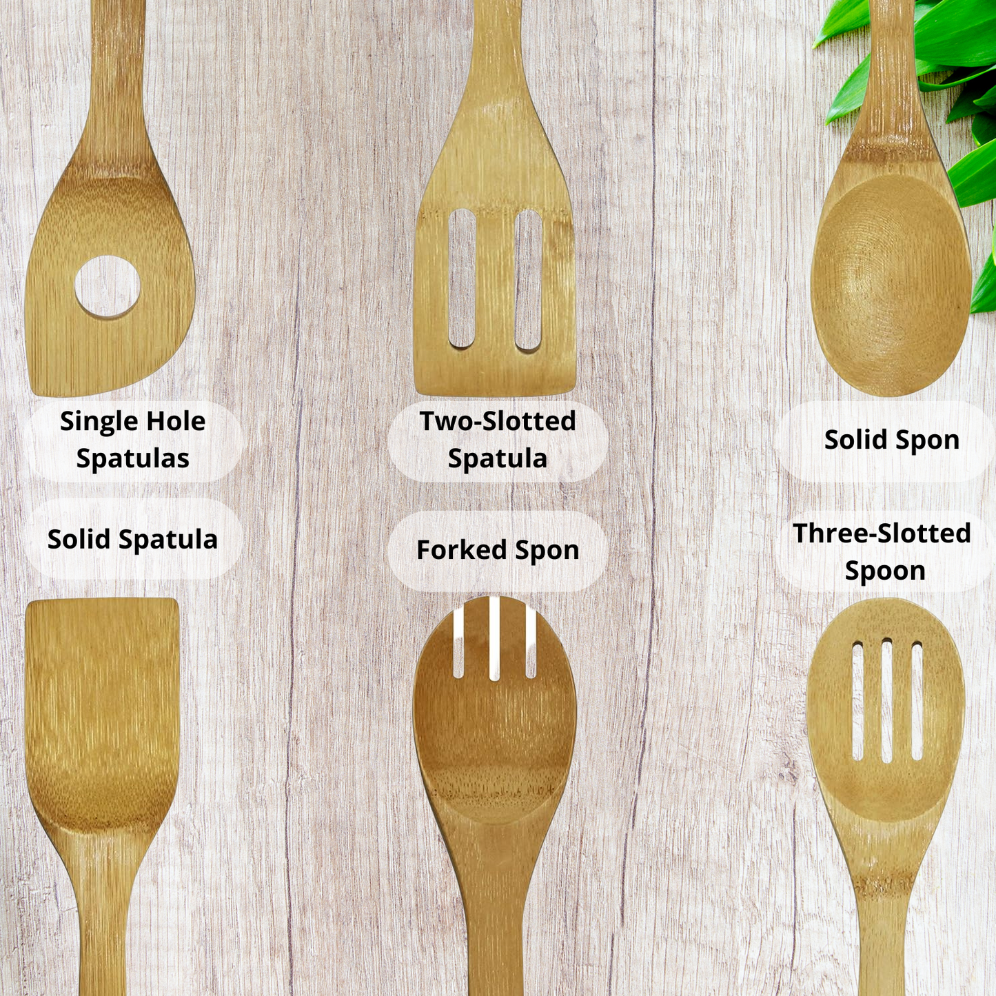 Bamboo Kitchen Utensil Set - 6 Pieces: including Wooden Spoons and Spatulas for Cooking