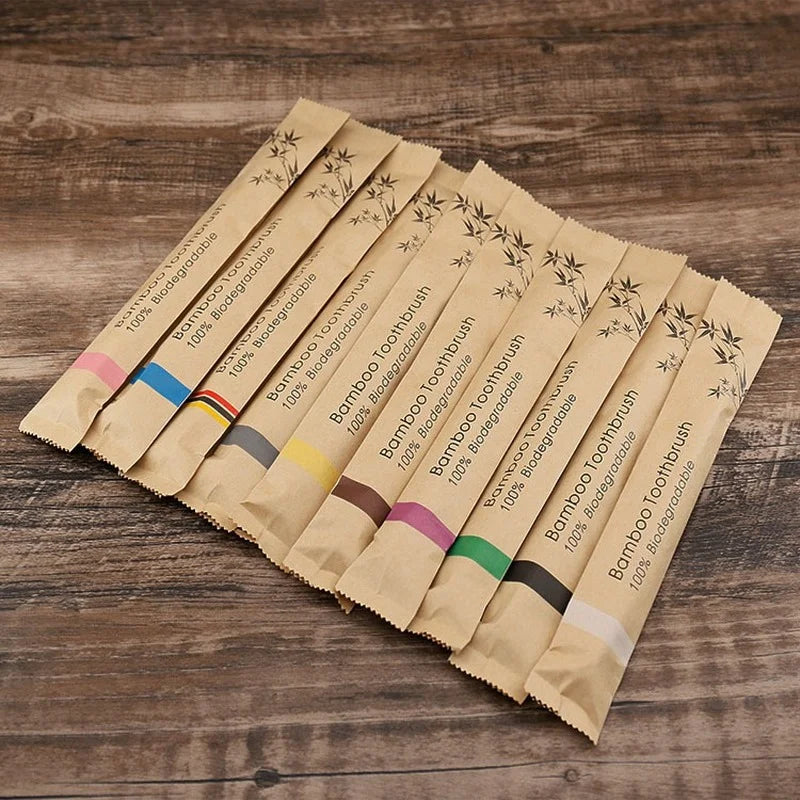 10pcs Bamboo Toothbrushes - Colorful, Reusable & Portable - Soft Wooden Toothbrush for Adults - Ideal for Home, Travel & Hotel