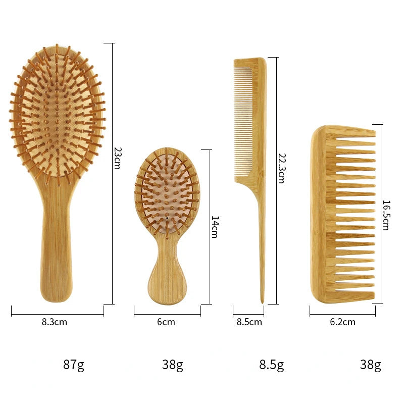 High-Quality Bamboo Hair Brush & Comb Set - Anti-Static Detangling & Scalp Massage Tool for Women