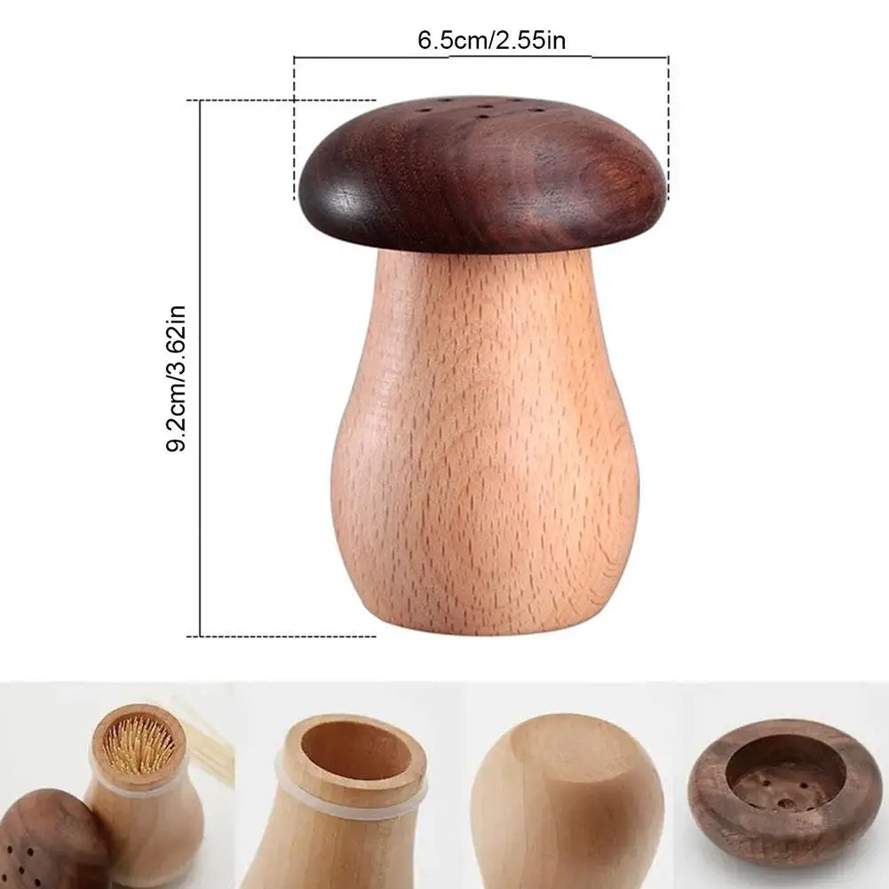 Creative Walnut Wood Mushroom Toothpick Holder Dispenser for Home and Kitchen