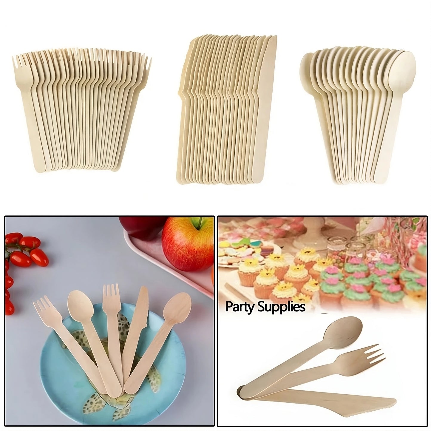 Disposable Wooden Cutlery Set (50 units) - Biodegradable and Eco-Friendly