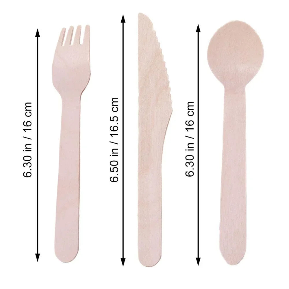 Disposable Wooden Cutlery Set (50 units) - Biodegradable and Eco-Friendly