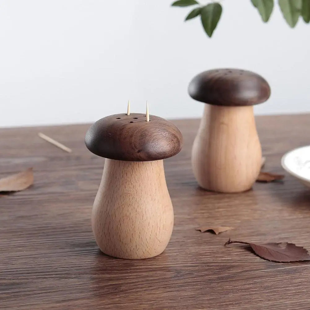 Creative Walnut Wood Mushroom Toothpick Holder Dispenser for Home and Kitchen