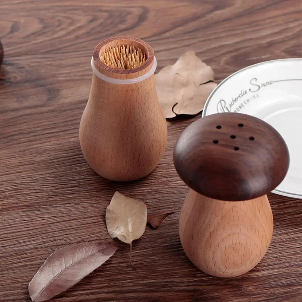 Creative Walnut Wood Mushroom Toothpick Holder Dispenser for Home and Kitchen